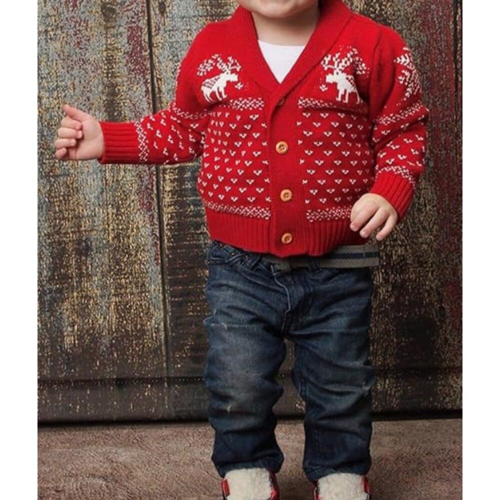 ZOEREA Toddler Baby Cardigan Sweater Cotton Deer Christmas Holiday 12-18 NWT